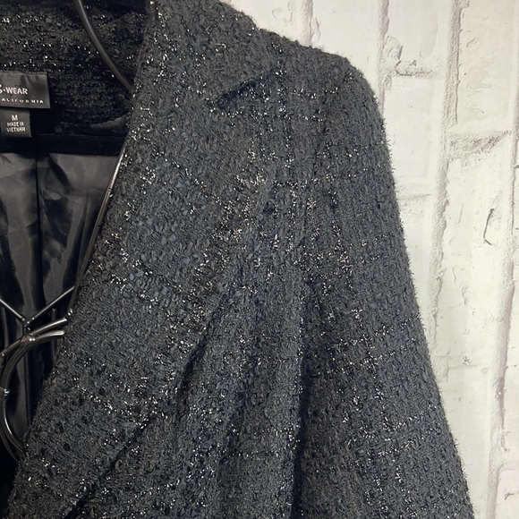 B Wear by Byer California Blazer 3/4 Sleeve Black & Metallic Silver Thread Tweed - Picture 2 of 13